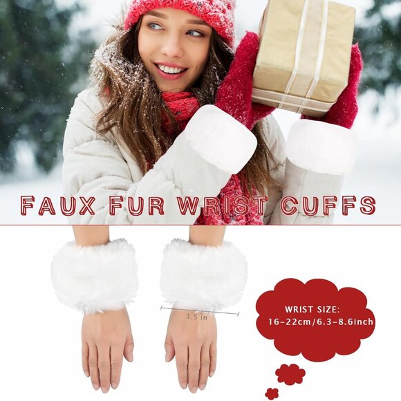 Fuzzy Fur Leg Warmers Set Women Winter Boot Cuffs Headband Wrist Bands Warm - Picture 3 of 6